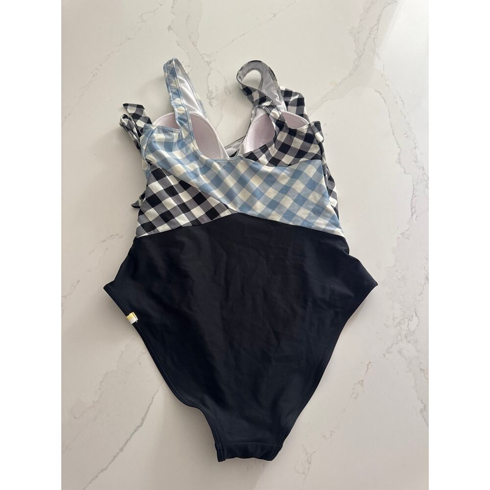 SUMMERSALT One Piece V-Neck Swimsuit in Blue & Black Gingham Size 8 - Picture 3 of 5